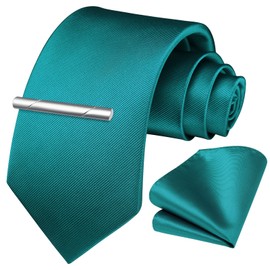 HISDERN Corbatas para hombre de color sólido, corbatas cuadradas de bolsillo y corbatas de satén para hombre, F-verde azulado 1, Talla única