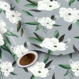 LeZakaa Floral Wrapping Paper Roll, White Flowers & Lush Greenery Gift Wrap for Spring, Birthday, Wedding, Bridal Shower, Engagement, Anniversary, Mother's Day, Mini Roll, 17 inches x 16.4 Feet