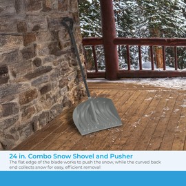 Suncast 24” Combo Snow Shovel Pusher with Galvanized Wear Strip, D-Grip Handle, Heavy-Duty Snow Removal Tool for Effortless Clearing