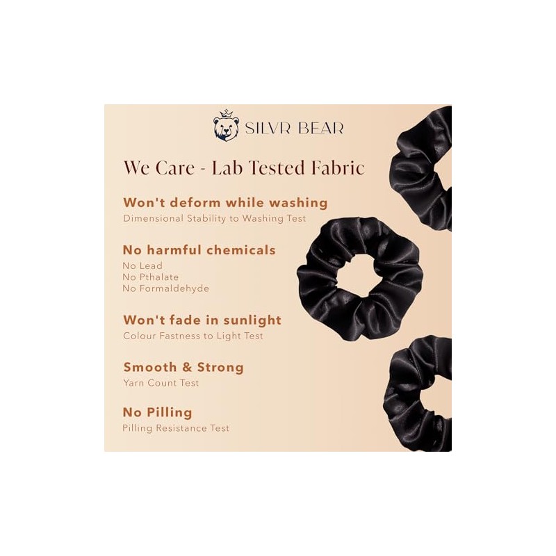 SILVR BEAR Luxury Satin Scrunchies for Women, 8 pack