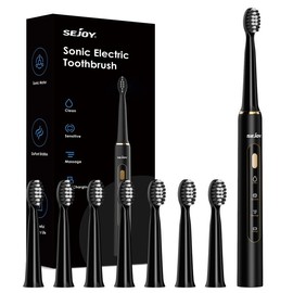 SEJOY Electric Toothbrush for Adults,High-Frequency Deep Cleaning, 3 Modes, 6 Brush Heads, 4-Hour Fast Charge, 30 Days Battery with Sonic Technology electric  toothbrush - Color: Black