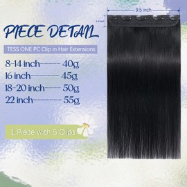TESS Clip In Hair Extension,Hair Extensions Real Human Hair One Peice 5 Clips Straight Natural Hairpieces for Womens/Girls(#1 Jet Black,18Inch)