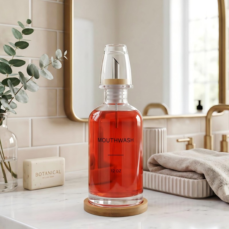 BONLONG Glass Mouthwash Dispenser for Bathroom, Clear