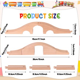 8 Pieces Wood Train Track Expansion Set Wooden Train Bridges Straight Wooden Train Tracks Accessories for Most Major Toy Train Tracks Railway