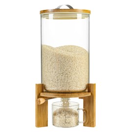 Vuinop Rice Dispenser, Rice Storage Container：Flour and Cereal Container with Airtight Lid and Wooden Stand, Glass Food Storge Container for Kitchen Organization and Pantry Store (8L)