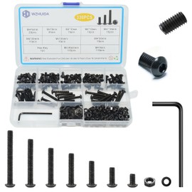 WZHUIDA 330-Piece M4 Screws Set, Black Metric Rounded Head Screws, Hexagon Socket Screws, Nuts and Washers Assortment Set, Thread Machines, Hex Screws