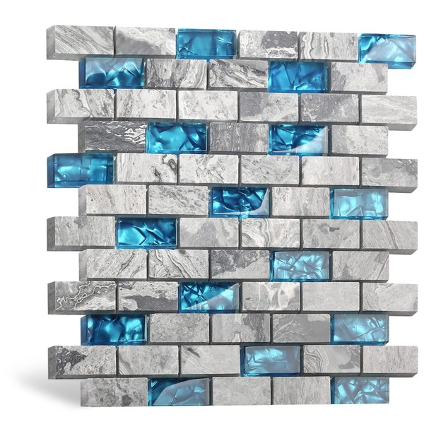 Blujellyfish Neptune Marble Mosaic Tile Teal Blue Natural Grey 1''