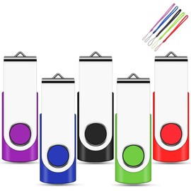 EASTBULL 1GB USB Stick 5 Pack, Memory Sticks USB 2.0 Metal Flash Drive Swivel Design Fold Storage with 5 Color Lanyards