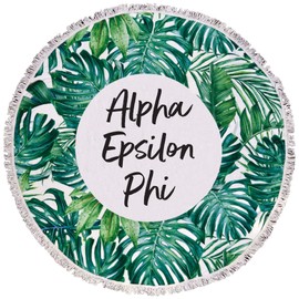 Sorority Shop Alpha Epsilon Phi Palm Design Round Beach Towel with Fringes - 60", Round Beach Blanket, Soft Microfiber, Lightweight and Durable AEP Beach Towel Blanket, Water Absorption, Quick Dry