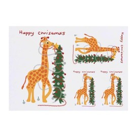 4 x 'Giraffe Decorating The Christmas Tree' Temporary Tattoos - Water Resistant, Skin-Safe, Non-Toxic Transfers, Mixed Sizes (TO00079364)