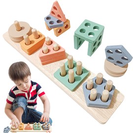 PousXiyor Montessori Toy from 1 Year - Wooden Sorting and Stacking Toy, Wooden Toy 2 Years, Montessori Toy from 1 2 3 Years, Motor Skills Toy from 1 Year - Educational Toy for Toddlers