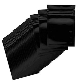 Mylar Style Barrier Bags – Zipper w/Heat Seal – 100 Bags (Gloss Black / Gloss Black, 1 Gram - 3″x4.5″)