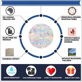 Window Decals for Bird Strikes，24 Pcs Bird Anti Collision Rainbow Window clings for Bird Window Strike Prevention,Rainbow Window Stickers to Save Bird Strikes No Glue Required