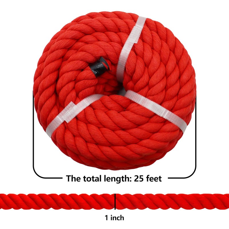 Red Cotton Rope 1 Inch x 25 Feet Natural Thick