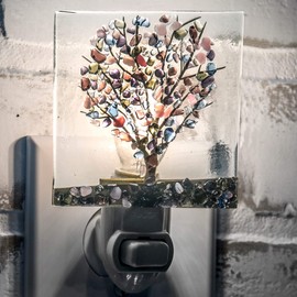 Tree Night Light Decorative Accent Lite Wall Plug in Nightlight for Hallway Bedroom Bathroom Kitchen Nature Themed Home Décor Blue Purple Green NTL 159-2