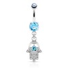 Pierced Owl 14GA Stainless Steel CZ Crystal Hamsa Hand Dangling