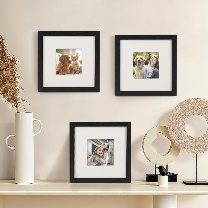 TOFOREVO 8x8 Square Picture Frames Set of 6 Black Wood