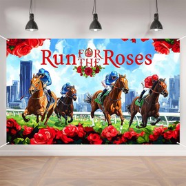 Aperturee Kentucky Derby Banner, 70.8x43.3 Inch, Run for The Roses, Horse Racing Red Roses Backdrop for Horse Race Party Decorations Photo Booth Props Photography Background