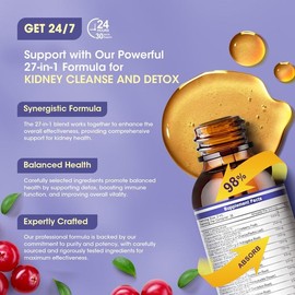 27-in-1 Kidney Cleanse Detox & Repair Drops – 20:1 Cranberry Extract & Chanca Piedra | Urinary Tract & Liver Support | Vegan, Alcohol-Free, Non-GMO