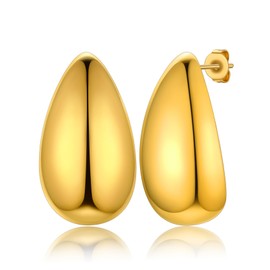 GoldChic Chunky Dupes Earrings Gold 26 mm / 30 mm / 40 mm Large Waterdrop Earrings Stainless Steel / Copper Drop Hoop Earrings Gold / Silver / Black Hypoallergenic Earrings for Women Girls, Stainless