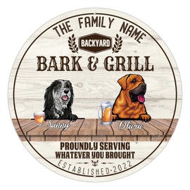 Bearded Collie & Tosa Inu Metal Tin Sign Backyard Bar And Grill Welcome Signs Custom Signs Dog Name Wall Art Wreath Sign Rustic Wall Decor Porch Decor Man Cave Bar Sign Beer Signs Indoor/Outdoor Use