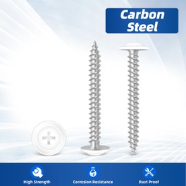 Bykonh #8 x 1-1/4" Modified Truss Wafer Head Wood Screws, Alloy Steel Fast Self Tapping Screws with Cross Drill Tail, White Head, Zinc Plated, 100 PCS