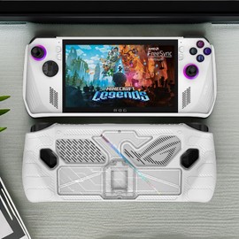 GIOPUEY Case Compatible with ASUS ROG Ally - with Stand - Transparent PC Cover & Soft TPU Frame - Airbag Drop Protection - White