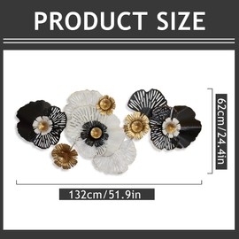 HAVFIFK Wall Decor,Modern Metal Flower Decoration Wall Art, 51" X 24" Large 3D Creative Metal Wall Sculptures, Living Room Bedroom Den Aesthetic Wall Art Decor