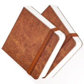 Funto Watercolor Journal 2-Pack, Cold-Pressed 100% Cotton, Pearlescent PU Leather Brown Hard Cover, Removable Elastic Band, Art Supplies for Watercolor & Mixed Media:_Brown-3.9x3.9