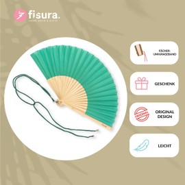 FISURA Gradient Wooden Fan Modern Colourful Handheld Fan with Handy Hanger Perfect for a Fresh Summer Look Dimensions: 42.5 x 23 cm, Green, Unit size