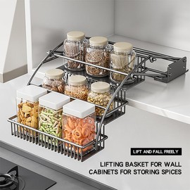 HZBL-LP 3-Tier Pull Down Spice Rack Organizer for Inside Cabinet Pantry Expandable Display Riser Shelf Kitchen Seasoning Shelf(27.5cm/10.8in)