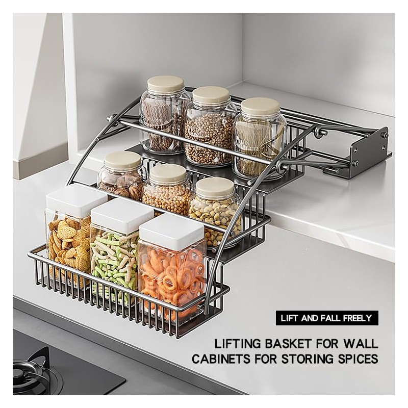 HZBL-LP 3-Tier Pull Down Spice Rack Organizer for Inside Cabinet