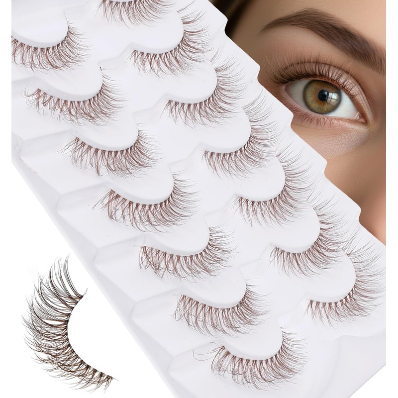 7 Pairs Brown Lash Strips, Natural Cat Eye False Lashes