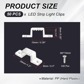 PATIKIL LED Strip Light Clips, 50 Pack Mounting Bracket Soft Fixing Clips Clamp Holders with Screws for 10mm Wide 3528/5050 Neon RGB Light Cable Ribbon, Transparent