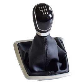 Manual Gear Shift Knob Gearstick Gaiter Boot Kit for F-ord F-ocus MK2 FL MK3 MK4 MK7 Mondeo Kuga Galaxy with Cuff and Chrome Frame (6 Speed-Black)