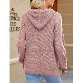 CiCiBird Women Fall Hoodies Sweater Knit V Neck Tops Oversized Fashion Pullover Casual Long Sleeve Shirts with Pockets Hazepowder M