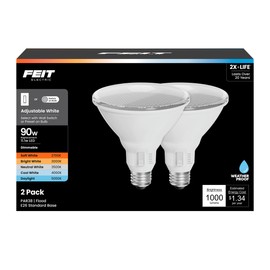 Feit Electric PAR38 LED Light Bulb, 90W Equivalent, Dimmable, Color Selectable 6-Way, 5CCT, E26 Medium Base, 90 CRI, 1000 Lumens, Wet Rated Track Light Bulb, 22-Year Lifetime, PAR38DM/6WYCA/2, 2 Pack