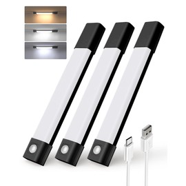 EZVALO Under Cabinet Lighting, Wireless Closet Lights, 30 LED Rechargeable Motion Sensor Light, Dimmable, 3 Color Temperatures, Counter Lights for Kitchen, Pantry, Bedroom, Wardrobe(3 Pack, Black)