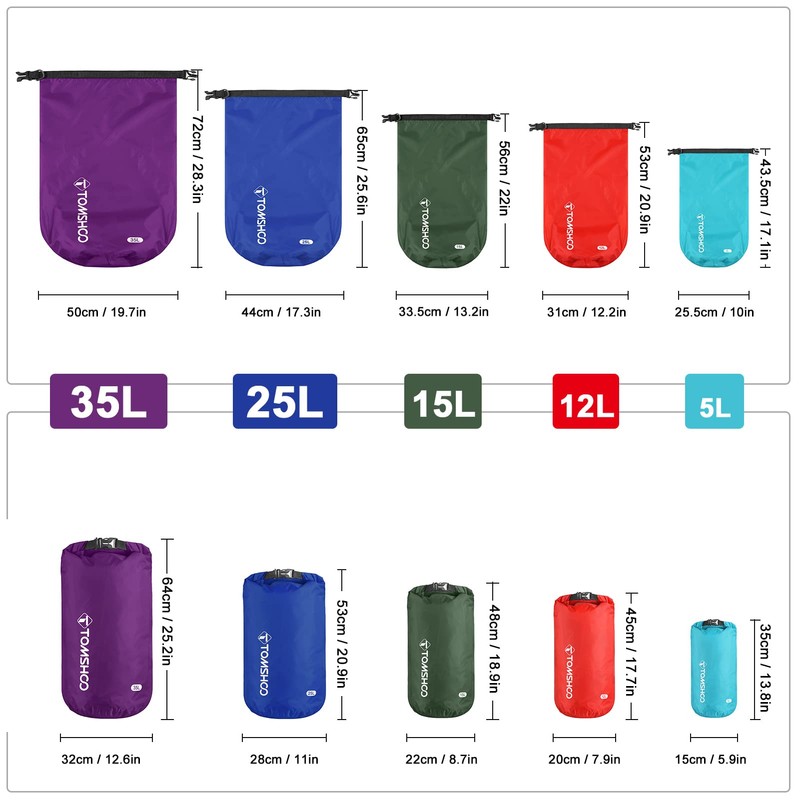 CHUSHEN Waterproof Dry Sacks Pack of 5 Lightweight Dry Bags