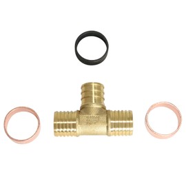 XFITTING 3/4 inch x 3/4 inch PB x 3/4 inch Pex Tee, Polybutylene Pex Tee with Ring, Repair Kit, Brass, 26-5-7=10XX, 10 Pieces
