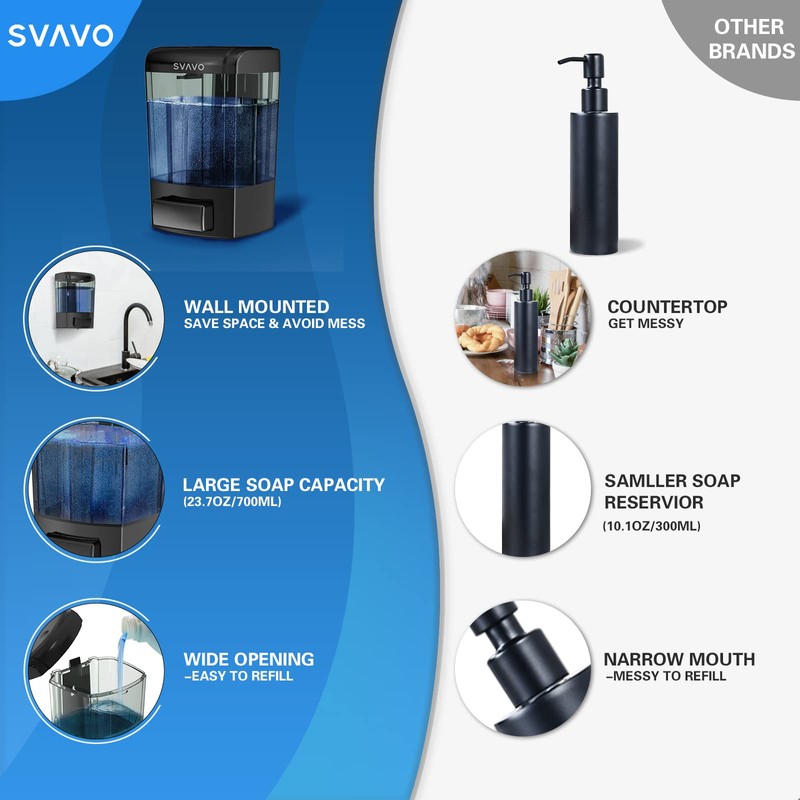 SVAVO Wall Mounted Soap Dispenser Kitchen Bathroom Manual Soap Dispenser
