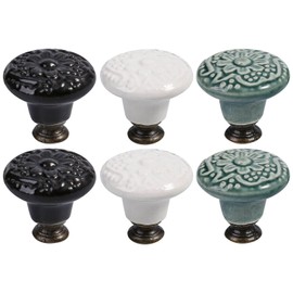 WUFGWBD 6 Pieces Ceramic Handles, Exquisite Floral Pattern Drawer Handles, Furniture Cabinet Handles, Dressing Table Knobs, Furniture Accessories