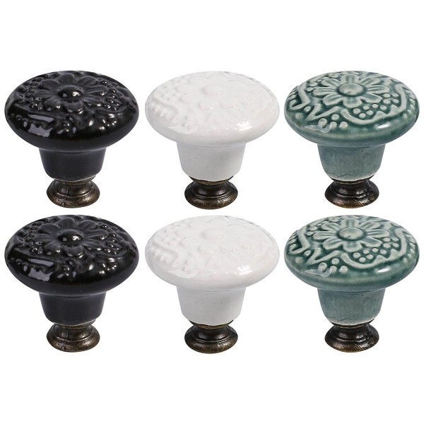 WUFGWBD 6 Pieces Ceramic Handles, Exquisite Floral Pattern Drawer Handles,
