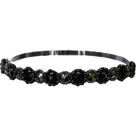 Mia Embellished Headband Fashion Hair Accessory, Black + Gunmetal Metallic Beads