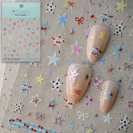 CESTSIREN Colorful Star Nail Art Stickers, Fashion Trend Nail Decals, Self-Adhesive, Cute Nail Accessories & Supplies, Durable & Long-Lasting