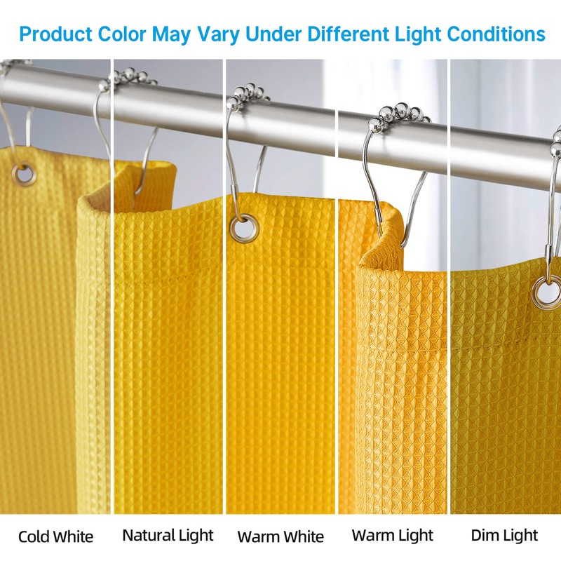 AmazerBath Waffle Shower Curtain, Bright Yellow Shower Curtain Fabric with