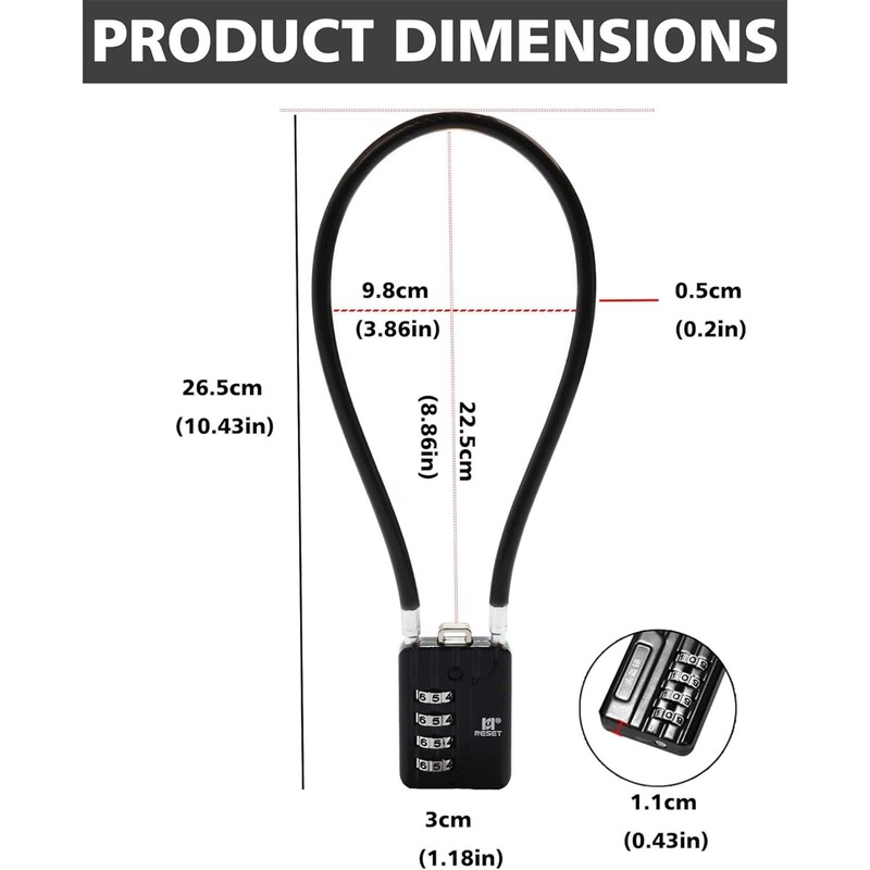 RESET -204 4-Digit Combination Lock with 50 cm Wire Rope,