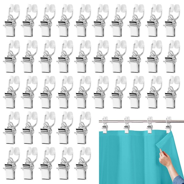 80Pcs Curtain Clips- Metal Hanging Hooks with Flexible Rollers