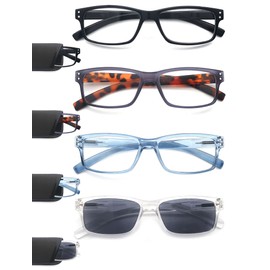 HEEYYOK 4 Pack Reading Glasses for Men/Women Includes 1.25 Readers Sunglasses Flexible Spring Hinges Lightweight Cheater Glasses