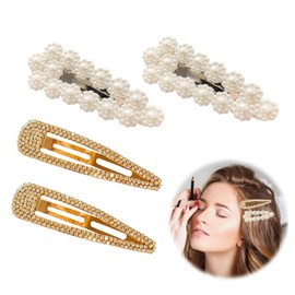 4PCS Rhinestone Hair Clips,Rhinestone Snap Hair Clip,Hair Barrettes,Metal Snap Hair Clips,Bling Crystal Hair Barrettes,Duckbill Hair Pin,Hairpins,Shining Snap Hair Clip,for Women,Headwear